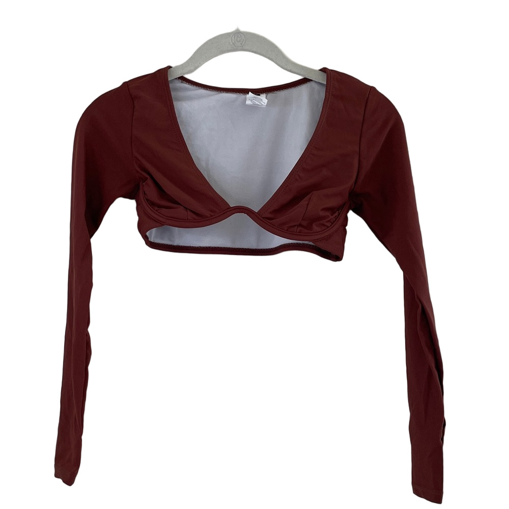 PrettyLittleThing Brown Long Sleeve swim top size 4